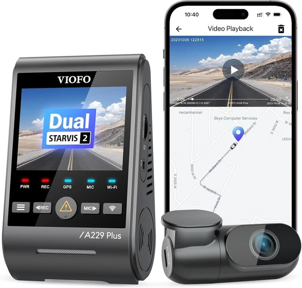 Viofo A229 Plus 3 Kameralı Ön-İç-Arka 2K+2K+1080P Hdr Sony Starvis 2 Wifi Gps’Li Araç Kamerası ürün görseli 1