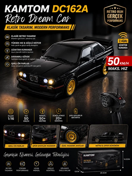 KAMTOM DC162A Retro Dream Car 1:16 4x4 Drift Uzaktan Kumandalı Araba 50 Km/H Hız Işıklı Şarjlı E30 ürün görseli 1