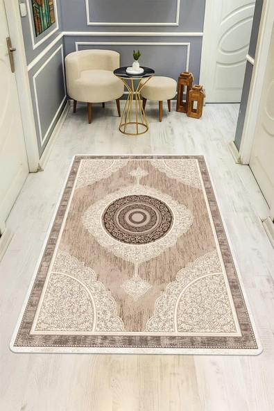 Klasik Desenli Dijital Baskı Kaymaz Taban Halı H0736 RENKLİ 140 X 200 ürün görseli 1