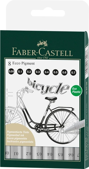Faber-Castell Ecco Pigment Set 8’Li, 0.05 – 0.1 – 0.2 – 0.3 – 0.4 – 0.5 – 0.6 – 0.7 Mm Uç, Ergonomik ürün görseli 1