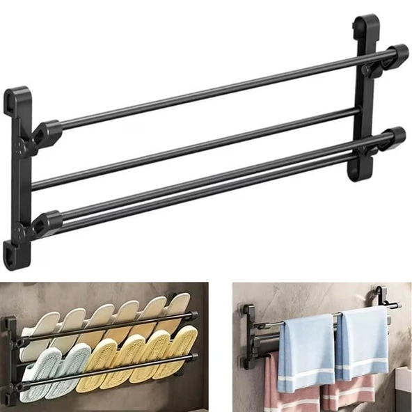 Sunup SN-30748 Siyah Duvara Monte 65 Cm Çok Amaçlı Pratik Terlik Ayakkabı Ve Havlu Düzenleyici ürün görseli 1