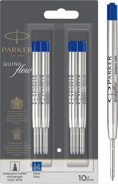 Parker Quinkflow Tükenmez Kalem Yedeği, Mavi Renk Mürekkep, 10'Lu Avantajlı Paket ürün görseli 1