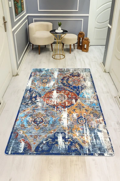 Eskitme Desenli Dijital Baskı Kaymaz Taban Halı H0996 RENKLİ 140 X 200 ürün görseli 1
