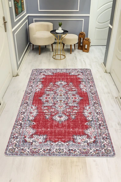 Vintage Desenli Dijital Baskı Kaymaz Taban Halı H0887 RENKLİ 120 X 180 ürün görseli 1