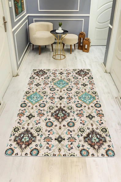 Etnik Desenli Dijital Baskı Kaymaz Taban Halı H1010 RENKLİ 140 X 200 ürün görseli 1