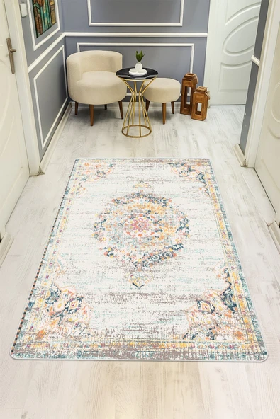 Eskitme Desenli Dijital Baskı Kaymaz Taban Halı H0881 RENKLİ 180 X 280 ürün görseli 1