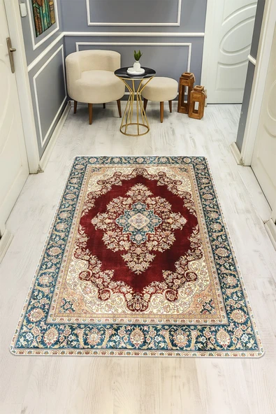 Klasik Desenli Dijital Baskı Kaymaz Taban Halı H0932 RENKLİ 80 X 200 ürün görseli 1