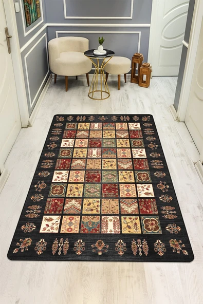 Etnik Desenli Dijital Baskı Kaymaz Taban Halı H0997 RENKLİ 100 X 300 ürün görseli 1