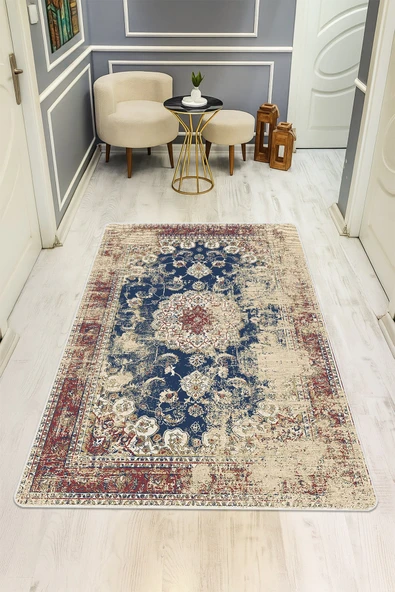 Eskitme Desenli Dijital Baskı Kaymaz Taban Halı H0940 RENKLİ 100 X 200 ürün görseli 1