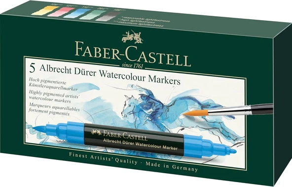 Faber-Castell Albrecht Dürer Suluboya Markör Seti 5’Li, Çift Uçlu, Yüksek Pigmentli Mürekkep, 1-2 Mm ürün görseli 1