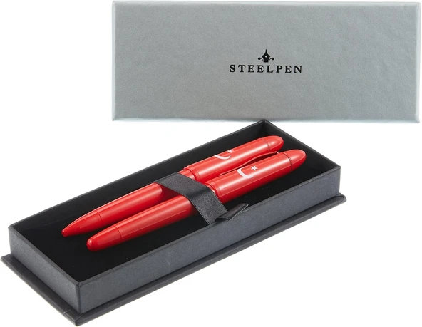 Steelpen Pearl Serisi 4500 Kırmızı Bayrak Dolma Kalem + Tükenmez Kalem Set ürün görseli 1