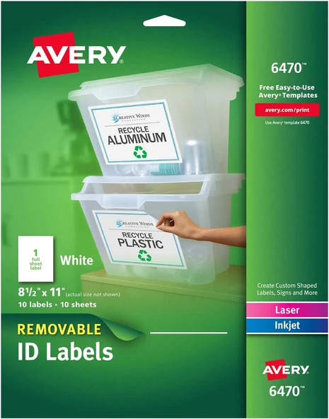 Avery Beyaz Çıkarılabilir Çok Amaçlı Etiketler, 20 X 25 Cm, Beyaz, 10'Lu Paket (06470) ürün görseli 1