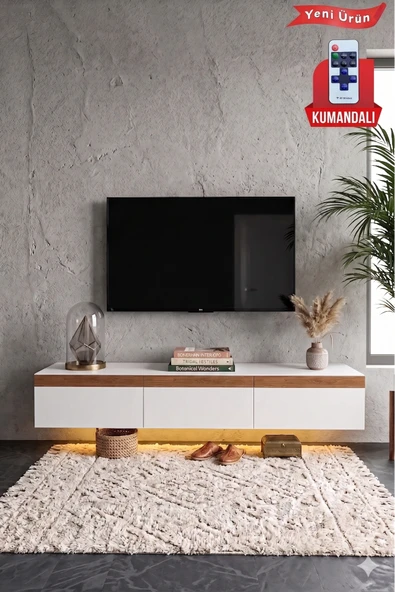 Pureline Tech Led Işıklı TV Ünitesi 180 cm - Modern TV Sehpası - Beyaz ürün görseli 1