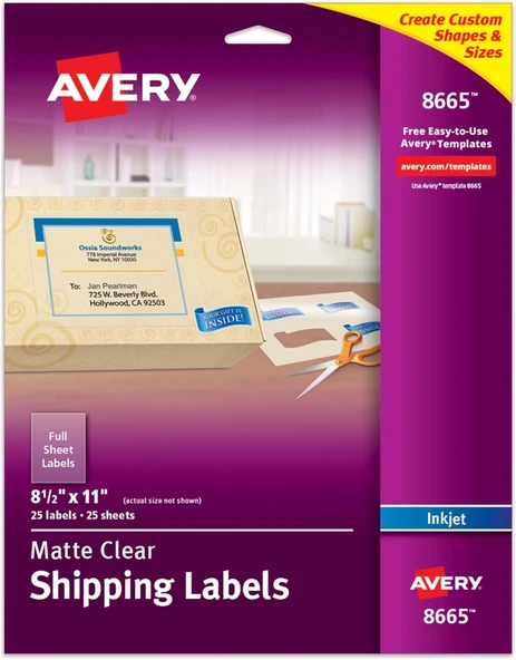 Avery Mürekkep Püskürtmeli Yazıcılar Için Mat Buzlu Şeffaf Tam Sayfa Etiketleri, 8,5 Inç X 11 Inç, 2 ürün görseli 1
