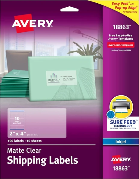 Avery Mürekkep Püskürtmeli Yazıcılar Için Şeffaf Kolay Soyulabilir Gönderim Etiketleri 5 Cm X 10 Cm, ürün görseli 1