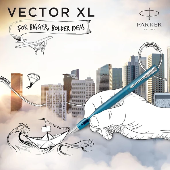 Parker Dolma Kalem Vector Xl Matte Teal M Blue - Resim 2