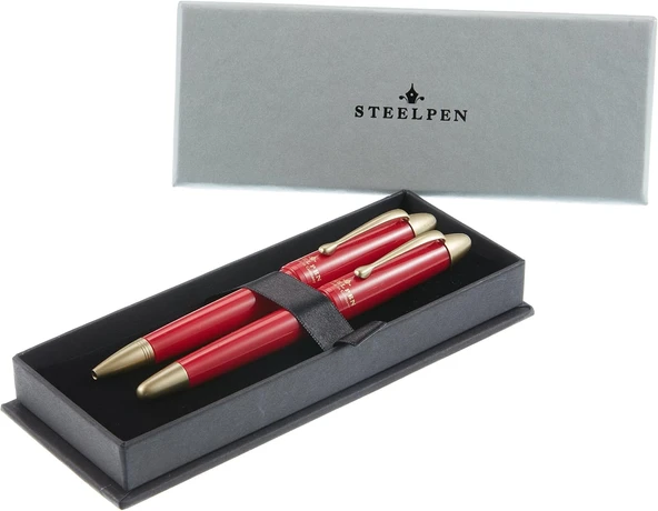 Steelpen Pearl Serisi 4588 Dt Kırmızı Gold Dolma Kalem + Tükenmez Kalem ürün görseli 1