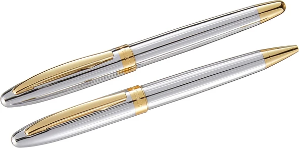 Steelpen Global Serisi 8698 Krom Gold Dolma Kalem+Tükenmez Kalem ürün görseli 1