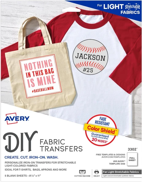 Avery Hafif Kumaşlar Için Yazdırılabilir Gerilebilir Isı Transfer Kağıdı, 8.5 "X 11", Mürekkep Püskü ürün görseli 1