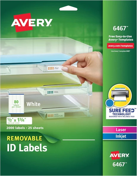 Avery Çıkarılabilir Kimlik Etiketleri, Sure Feed Teknolojisi, 1,25 Cm X 4,43 Cm, 5 Paket (6467) ürün görseli 1