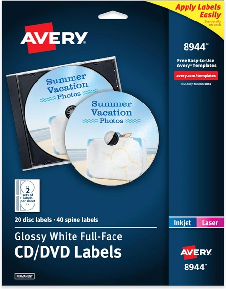 Avery 8944 Beyaz Saç-Set (S) Kendinden Yapışkanlı Etiket – Kendinden Yapışkanlı Etiketler (Beyaz, 60 ürün görseli 1