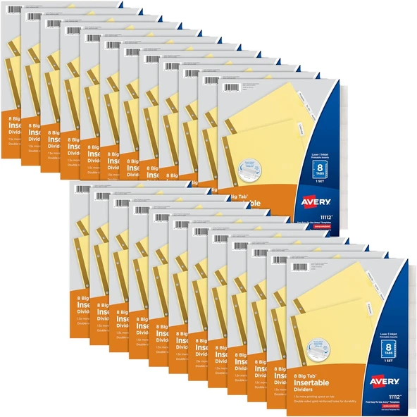 Avery 8-Tab Klasör Bölücüleri, Takılabilir Şeffaf Büyük Sekmeler, 24 Set, 2 Paket (1115) ürün görseli 1