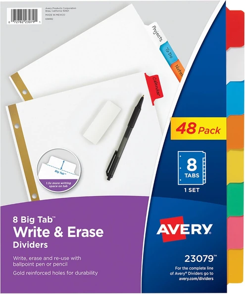 Avery 23076 Big Tab Kırma Ve Silme Ayırıcı, 5 Renkli Sekme, 1 Set 8 Binici 48 Paket ürün görseli 1
