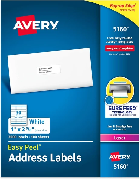 Easy Peel Laser Adresi Etiket, 1 X 2 – 5/8, Beyaz, 3000/Box, Sold As 1 Box ürün görseli 1