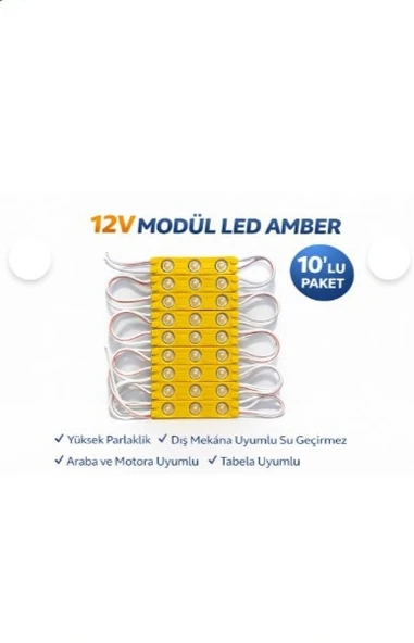 10 Adet 12v Turuncu Amber Modül Led - 1,2w 12V Mercekli Dekoratif Şerit Led(Adaptör olmadan çalışmaz ürün görseli 1