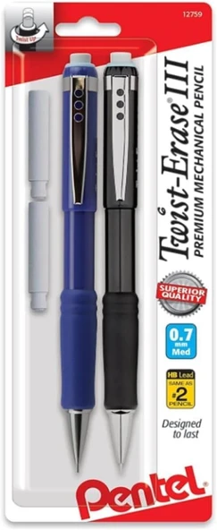 Pentel® Twist-Erase® Iii Mekanik Kalemler, 0,7 Mm, Çeşitli Varil Renkleri, 2'Li Kalem Paketi ürün görseli 1