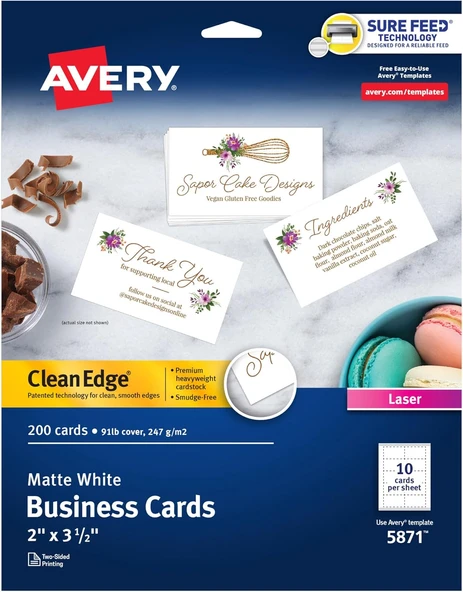 Avery Clean Edge Yazdırılabilir Kartvizitler, Emin Besleme Teknolojisi, 2" X 3.5", Beyaz, Lazer Yazı ürün görseli 1