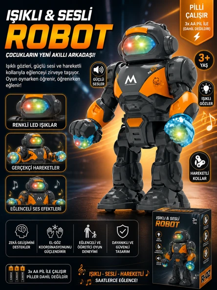 Işıklı Sesli Robot Oyuncak Hareketli LED Gözlü Pilli Akıllı Robot 3+ Yaş Eğitici Oyuncak ürün görseli 1