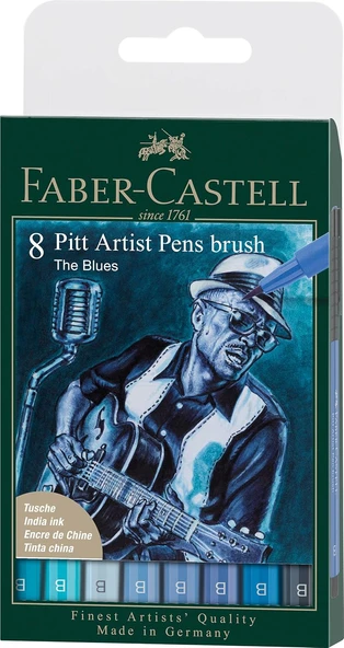 Faber-Castell Pitt Artist Pen Çizim Kalemi Fırça Uç Life Is Blue 8'Li ürün görseli 1