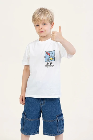 Erkek Çocuk Baskılı Tshirt Ekru 4-9 Yaş ürün görseli 1