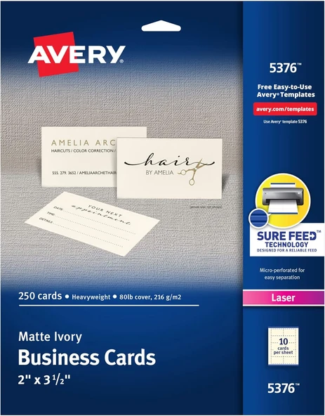 Avery 5376 Rotary & Kartvizit – Kartvizitler (88,9 Mm, 50,8 Mm, 25 Yaprak, 250 Adet (S)) ürün görseli 1