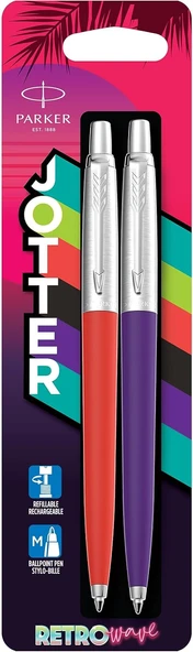 Parker Jotter Originals Tükenmez Kalemler | Retrowave Koleksiyonu | Vermilion Kırmızı Ve İndigo Moru ürün görseli 1