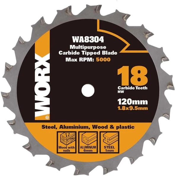 Worx Wa8304 120X9,5Mm Metal, Ahşap, Pvc, Alüminyum Kesme, Elmas Daire Testere Bıçağı ürün görseli 1