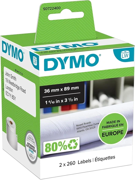 Dymo S0722400, Lw Geniş Adres Etiketi, (89X36 Mm) 520 Etiket/Paket - (99012) ürün görseli 1