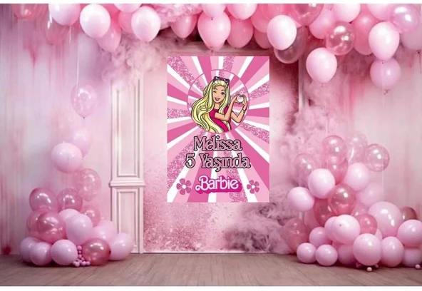 Barbie Temalı Doğum Günü Temalı Kişiye Özel Isimli 70x100 Cm Ölçüsünde Branda Afiş ürün görseli 1