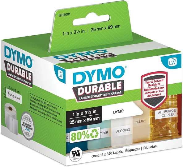 Dymo 1933081 Lw Durable-Etiketten Labelwriter-Baskı, Beyaz Polyester 25 X 89 Mm ürün görseli 1