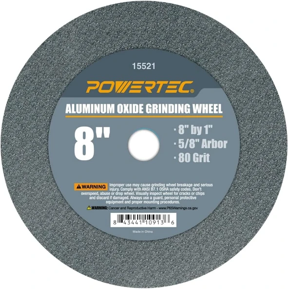 Powertec 15521 Alüminyum Oksit Taşlama Çarkı 80 Kumlu, 20,32 Cm X 2,54 Cm 1,52 Cm Mil ürün görseli 1