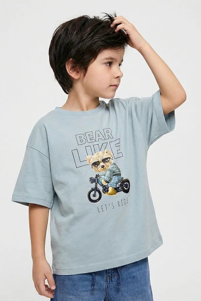 Erkek Çocuk Ayıcık Desenli Tshirt Mint 4-9 Yaş ürün görseli 1