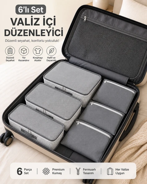 PTTAVM: 6'lı Valiz İçi Düzenleyici Hurç Seti Bavul Organizer Set