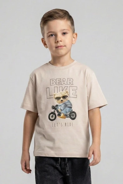 Erkek Çocuk Ayıcık Desenli Tshirt Bej 4-9 Yaş ürün görseli 1