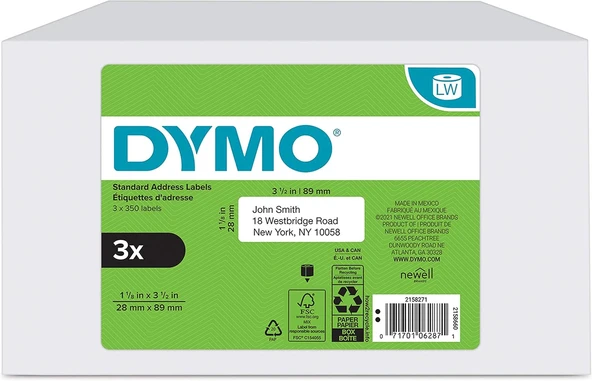Dymo Labelwriter Etiket Yazıcıları Için Otantik Lw Posta Adresi Etiketleri, (1-1/8" X 3-1/2"), 6 Rul ürün görseli 1