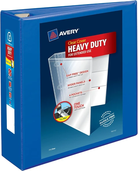 (7.6Cm, Pacific Blue) - Avery 7.6Cm Heavy Duty View 3 Ring Binder, One Touch Ezd Ring, Holds 22Cm X ürün görseli 1