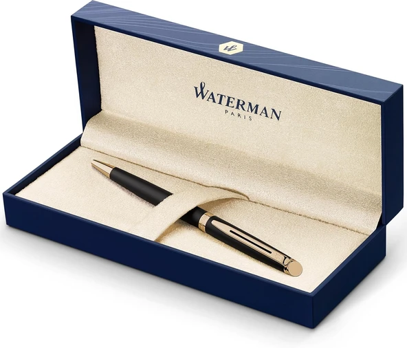 Waterman Hemisphere Mat Siyah Altın Tasarımlı Tükenmez Kalem, Orta Kalınlıkta Uç, Mavi Mürekkep ürün görseli 1