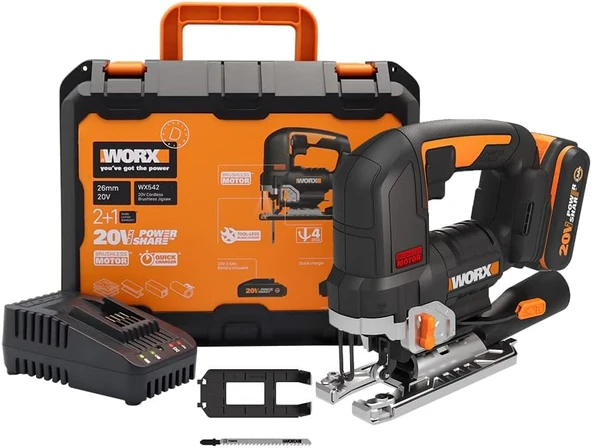 Worx Wx542 20Volt 2.5Ah. Li-Ion Tek Akülü Profesyonel Kömürsüz Şarjlı Dekupaj Testere ürün görseli 1