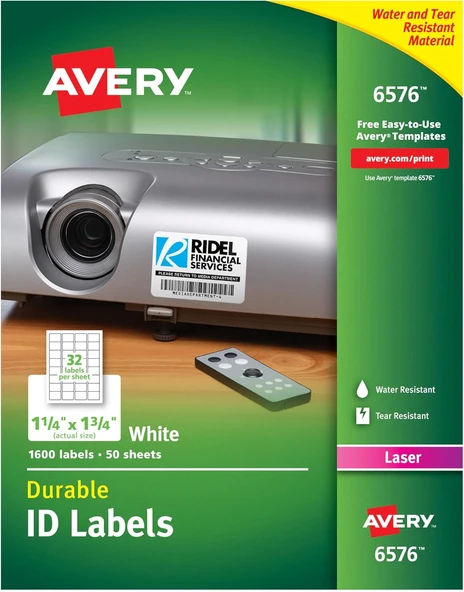 Avery Lazer Yazıcılar Için Dayanıklı Beyaz Kapak Kimlik Etiketleri, 1.25" X 1.75", 1600'Lü Paket (65 ürün görseli 1