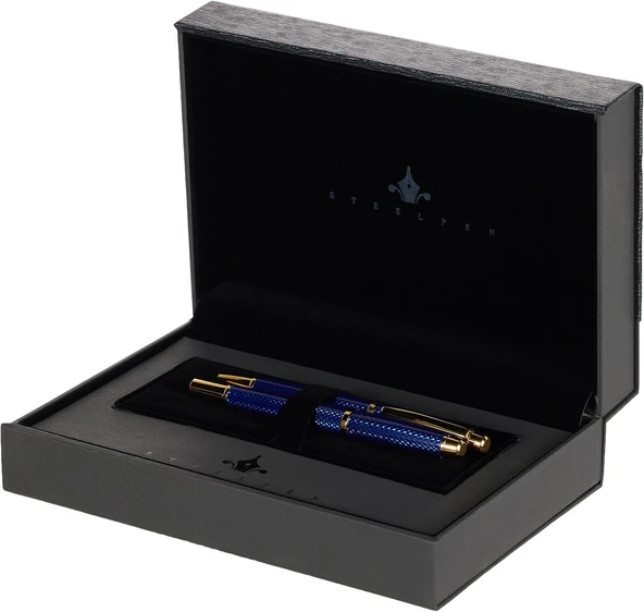 Steelpen World Serisi 2716 Mavi Dolma Kalem+Tükenmez Kalem Seti ürün görseli 1